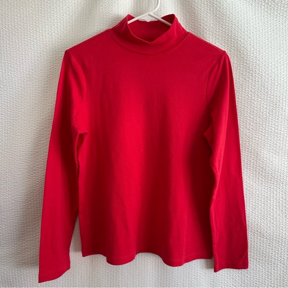Laura Scott Tops - LAURA SCOTT Red Mock Neck Long Sleeve Cotton Blend Top Medium Petite Holiday
